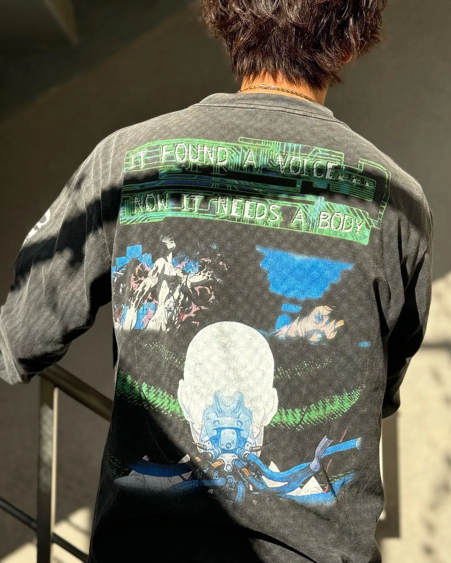 SAINT Mxxxxxx × GHOST IN THE SHELL Ghost in the Shell GS_LS TEE/GITS/BLK Big IP Ghost in the Shell co-branded model Sleeping Motoko Kusanagi Retro distressed long sleeves Washed black S-XL Ready-to-wear Assute dyeing Full-body spray fade/replacement fade Correct accessories Joint LOGO wash mark/main mark/cherub mark Super complex printing replica The drawing/pattern making cycle is very long and the hand graffiti is dirty.